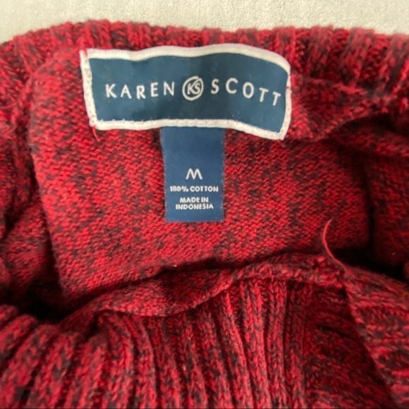 Karen Scott Button Cowl Neck Sweater Size Medium 100% Cotton Burgundy Knit - Picture 6 of 12